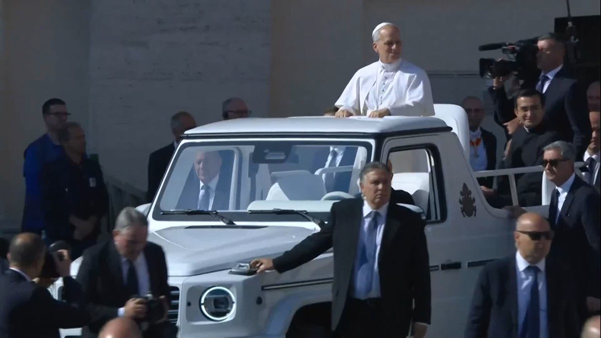 Pope Leo XIV tours St Peter's Square for the first time in his popemobile ahead of his inauguration mass