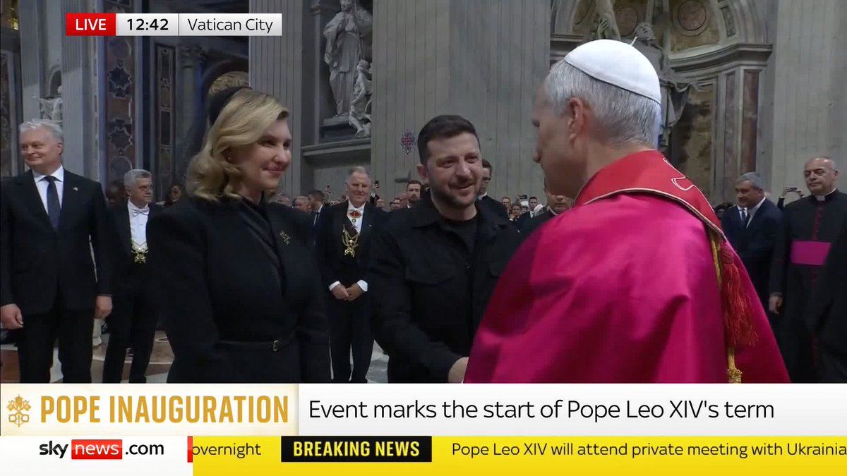 Pope Leo XIV meets Ukrainian President Volodomyr Zelenskyy during the inauguration of the new pontiff. The Vatican has confirmed the Pope will have a private meeting with Zelenskyy this afternoon. 🔗 📺 Sky 501 & YouTube