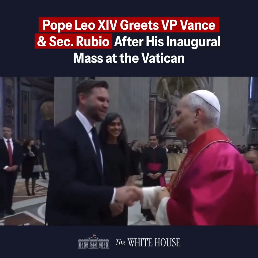 🇺🇸✝️ Pope Leo XIV greets Vice President J.D. Vance, Second Lady Usha Vance, Secretary of State Marco Rubio, and Mrs. Jeanette Rubio following his Inaugural Mass at the Vatican.