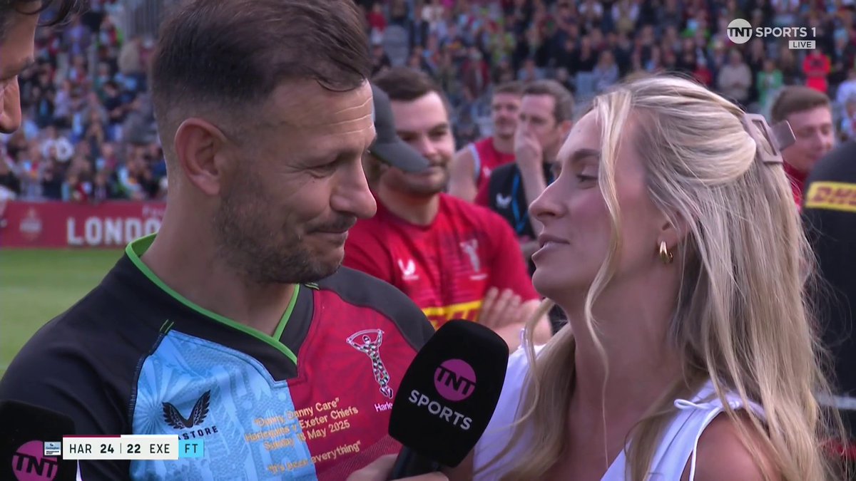 “The outpouring of love has been incredible, it makes me realise how special this game is.” 🥺 An emotional interview with Danny Care and his wife Jodie, after his career comes to a close with a victory at home. #GallagherPrem
