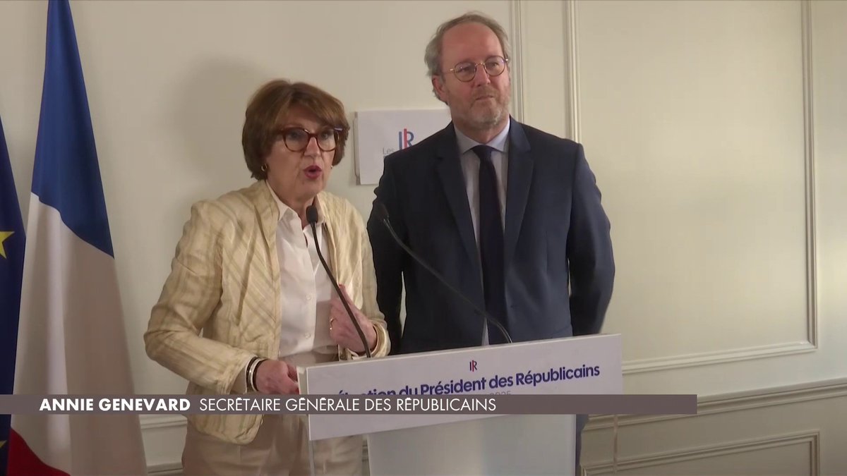 Annie Genevard annonce la victoire de Bruno Retailleau à la présidence des Républicains. Il obtient 74% des votes des adhérents LR, face à Laurent Wauquiez.