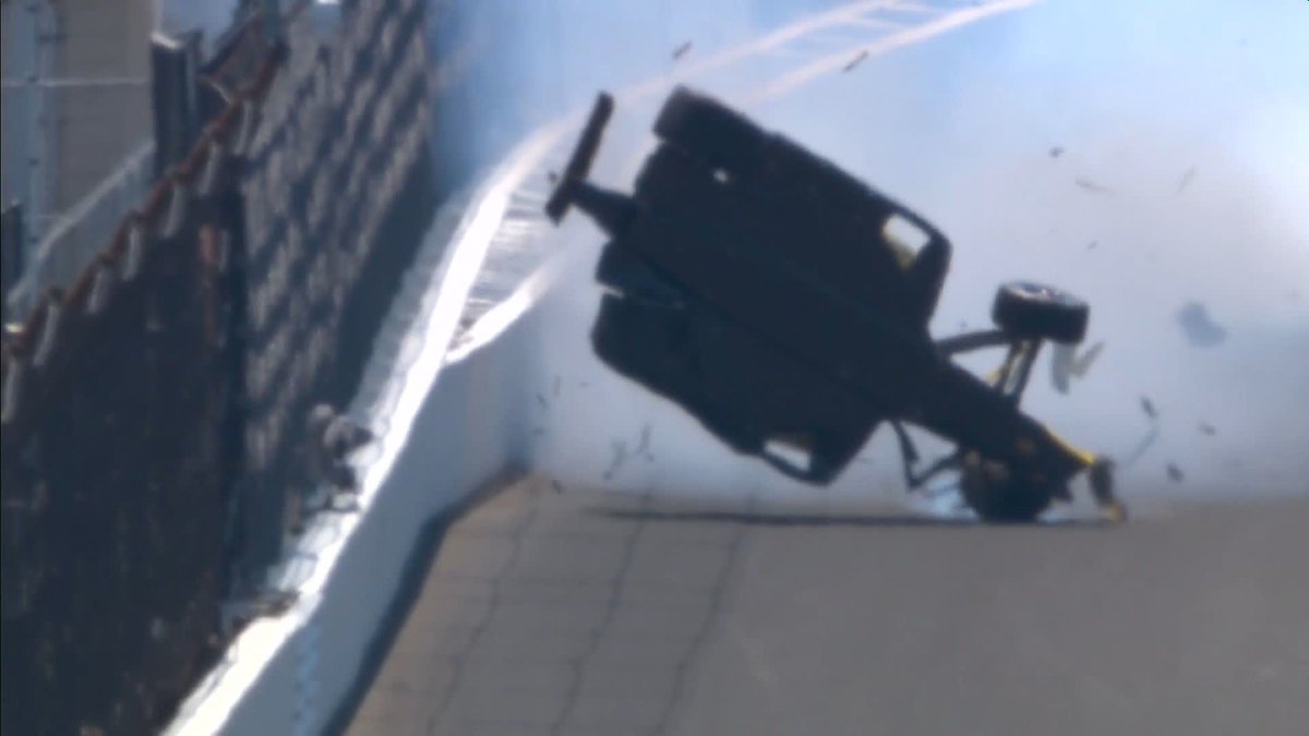 Another massive crash in Indy 500 practice 😧 Scott McLaughlin finds the wall, but is out of the car and okay 👇