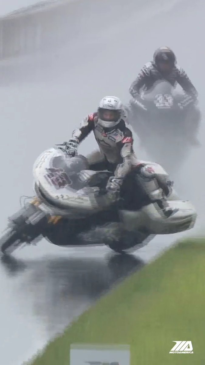 .James Rispoli went down during a slick and rainy Mission King Of The Baggers race, but fortunately walked away unscathed. #MotoAmerica | #HarleyDavidson | #Baggers | #Motorsports | #Motorcycle