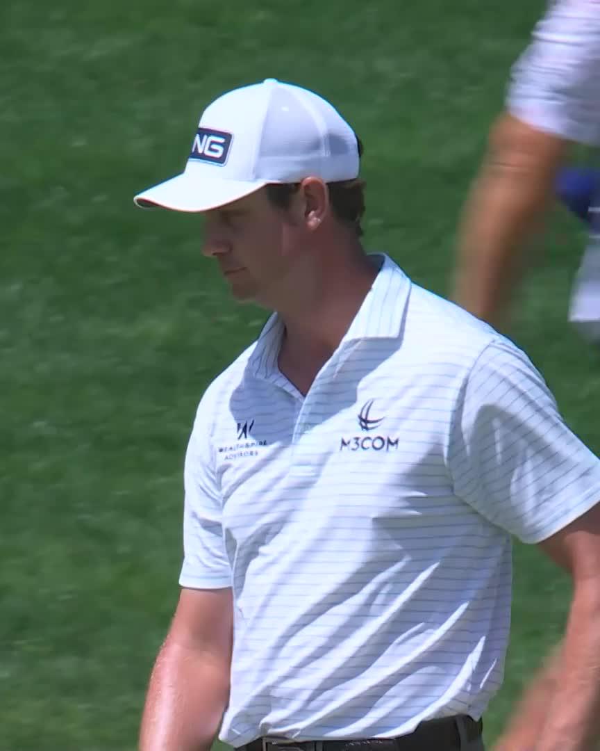 Harris English makes a 24-foot putt to sign off with a birdie on 18. His Final Round 65 gives him the clubhouse lead at -6. #PGAChamp