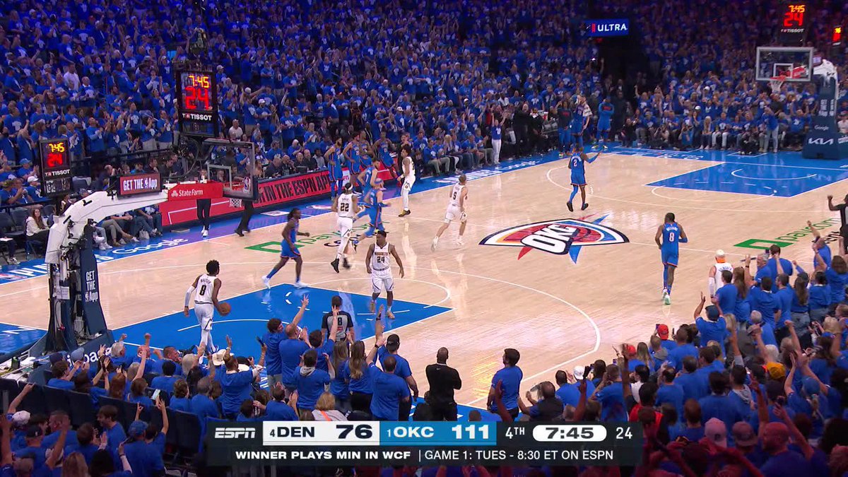 SGA hyping the crowd after the three 🗣️ Thunder putting finishing touches on a surgical Game 7 🙌
