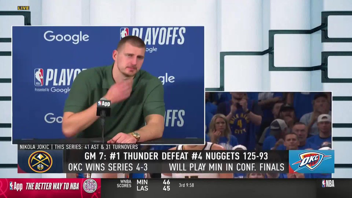"I told him to not play... [but] he went out there and fought with us and we can just appreciate it." 🗣️ Jokić shares gratitude for Aaron Gordon fighting through injury today.
