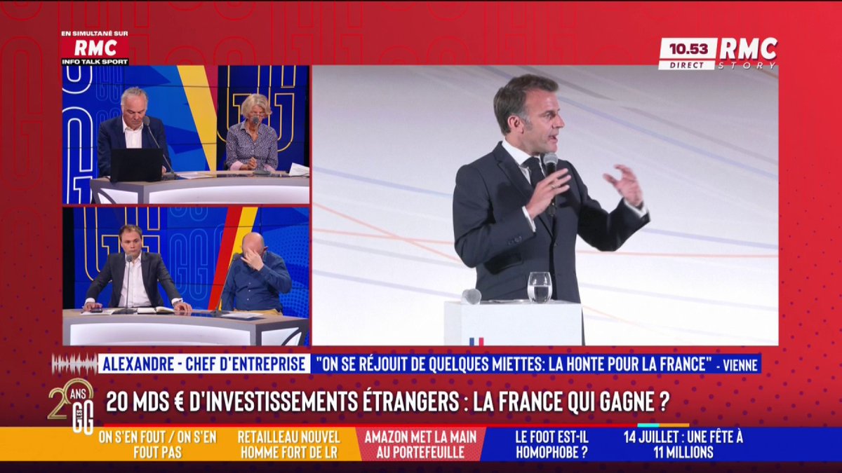 💰 20 mds € d'investissements étrangers : la France qui gagne ? 📞 Alexandre, au 3216 : "On est devenu un pays pauvre. C'est une miette ces milliards. Des milliers d'entreprises ferment. La moitié des pays africains sont plus riches que nous." #GGRMC