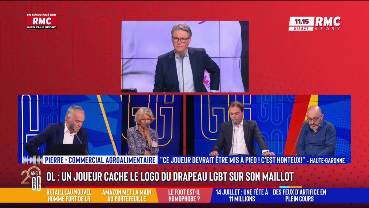 ⚽️ OL : un joueur cache le logo du drapeau LGBT sur son maillot 📞 Pierre, au 3216 : "Il ne devrait plus jouer. Il doit prendre une amende et être viré. Si ça ne lui va pas, il va jouer au Maroc ou en Arménie. La religion dans les vestiaires est un problème." #GGRMC