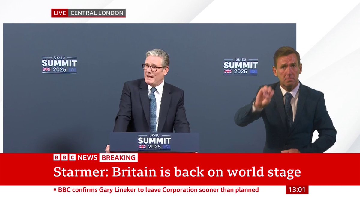 "Today's deal will also help British holidaymakers," PM Keir Starmer says "We're confirming that they will be able to use e-gates when they travel to Europe, ending those huge queues at passport control," the prime minister adds Follow live:
