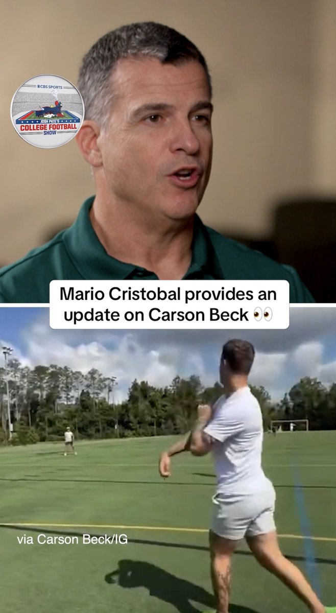 "He's almost at 100%... Everything is full throttle." Miami Hurricanes Football head coach Mario Cristobal gives Josh Pate an update on the status of new QB1 Carson Beck