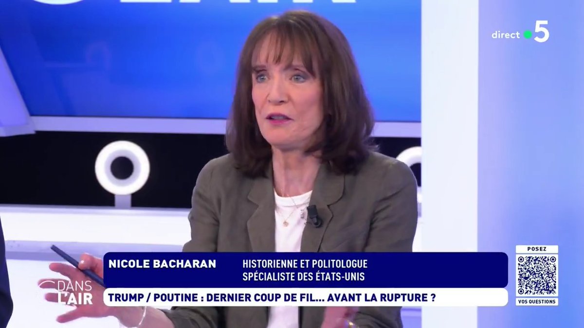 "Ce qu'il y a de terrifiant, c'est que les chefs d'Etats européens ont compris depuis longtemps le jeu de #Poutine, et que le dernier qui va le capter, c'est #Trump, l'homme le plus puissant du monde ! Mais comment #Poutine va-t-il lui dire non sans le fâcher ?" Nicole Bacharan