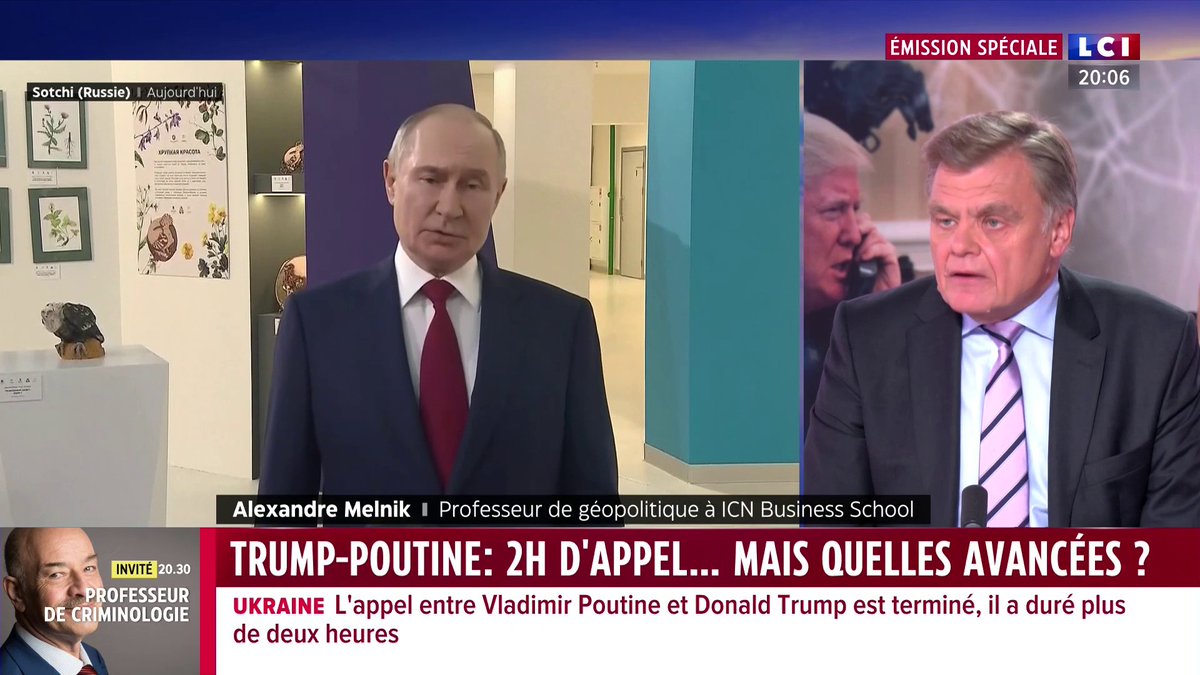 🗣️ Appel Trump / Poutine : "Poutine n'a pas bougé. Il campe sur ses positions. Il ne veut pas la paix, il veut la victoire, synonyme de reddition de l'Ukraine." 🔴 Melnik, professeur de géopolitique, invité de Darius Rochebin