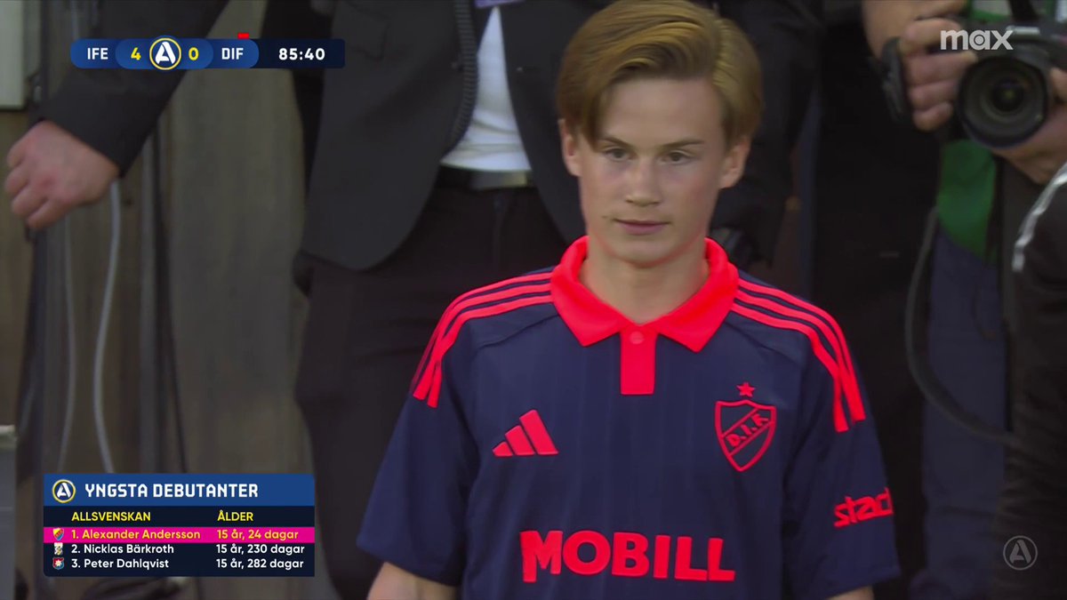 Den yngste allsvenska spelaren genom alla tider - Alexander Andersson inbytt för Djurgården. 📲 Se Allsvenskan på Max
