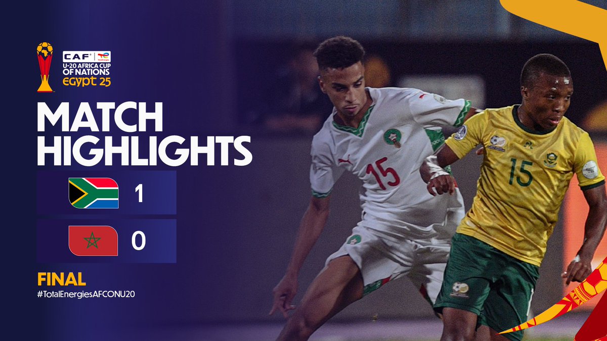 📹 HIGHLIGHTS: 🇿🇦 1-0 🇲🇦 South Africa clinches the title with a tight win over Morocco in a thrilling final. #TotalEnergiesAFCONU20 | #RSAMAR