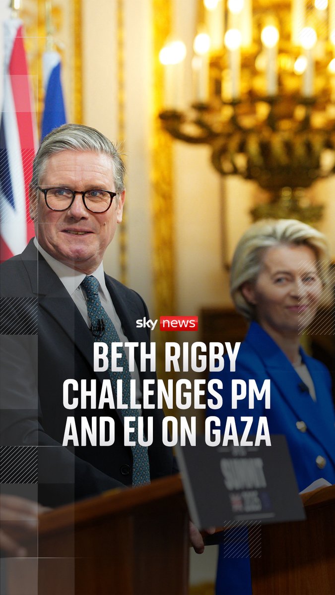 At a UK-EU summit in London, Sky's Beth Rigby challenges Sir Keir Starmer, Ursula von der Leyen and Antonio Costa on the current crisis in Gaza Full story ➡️