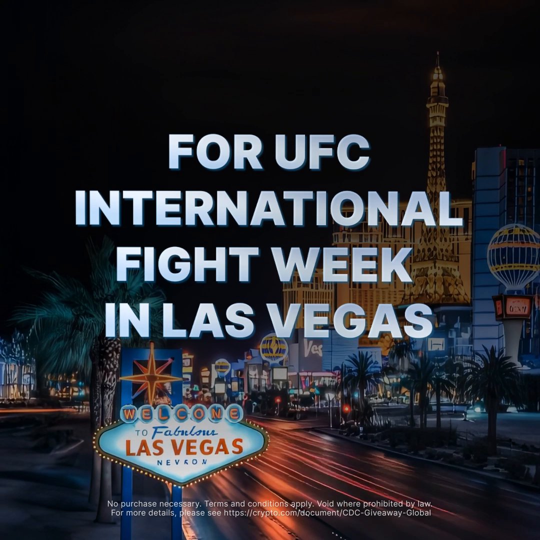 Ready to experience UFC’s biggest fight of the year? 🥊 Join our UFC International Fight Week Experience Giveaway and stand to win: ➡️ Premium tickets to UFC 317 ➡️ A round-trip flight to Las Vegas ➡️ A one-night hotel stay in Las Vegas How to participate: 👉 Sign up here: ❤️ Like this post ✅ Follow Crypto.com ➡️ Ensure that your account is public