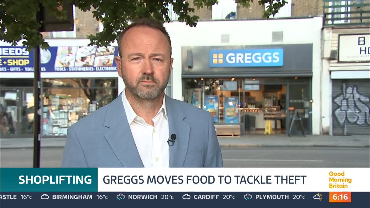 Greggs is removing self-serve fridges in some of its locations in a bid to tackle shoplifting. Refrigerated items such as sandwiches and bottled drinks have been moved behind the counter in at least five of its branches. @swainitv reports.