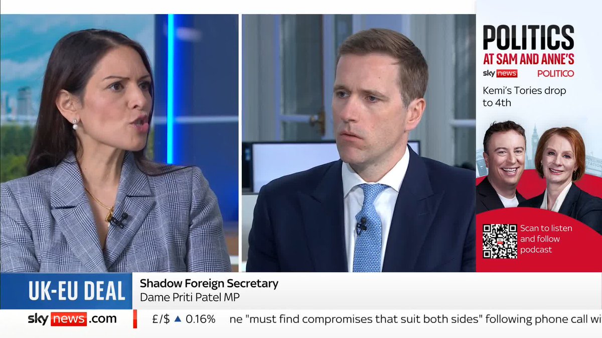 'The government were not honest with the British public' Shadow Foreign Secretary Priti Patel MP tells Wilfred Frost that she wasn't sure that yesterday's UK-EU deal was a 'sea change'. 📺 Sky 501