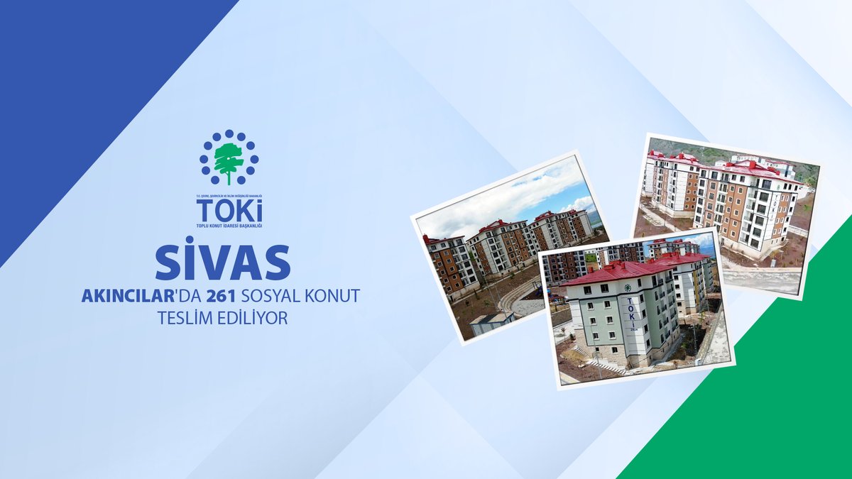 📍 Sivas Akıncılar'da 2️⃣6️⃣1️⃣ sosyal konut tamamlandı. 🗓️ 2️⃣0️⃣ - 3️⃣0️⃣ Mayıs 2️⃣0️⃣2️⃣5️⃣ tarihleri arasında hak sahiplerine teslim edilecek. 🍀 Dinlenme alanlarının, spor alanlarının ve parkların bulunduğu proje ile vatandaşlarımız yeni bir yaşam alanına kavuştu. 📌 Teslim programı için👇