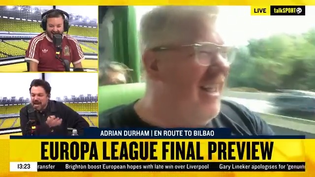 Adrian Durham flew to Bordeaux and while on the bus to Bilbao, looks ahead to tomorrow night's Europa League final. "If Spurs win this trophy and Ange Postecoglou goes, it's insane. It's so Spurs, it's unbelievable." Adrian Durham Hawksbee & Jacobs