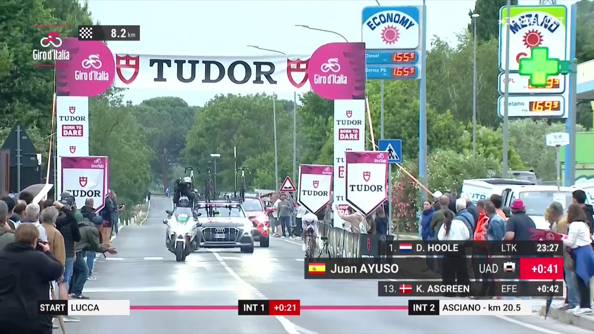 ¡Está volando Ayuso! 💨💨💨 12'' mejor que Roglic y 43'' mejor que Del Toro en el segundo punto intermedio. #GirodItalia