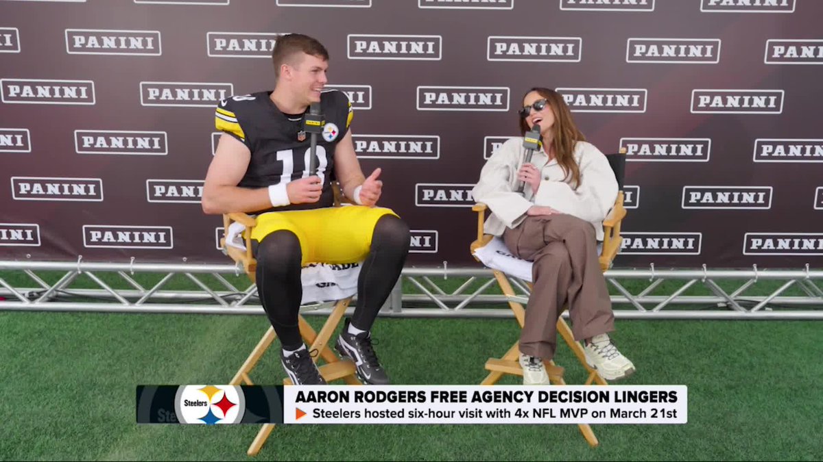 Aaron Rodgers becoming a Steeler is still up in the air, but rookie QB Will Howard is open to the possibility. 👀 "I'd love to be in a room and learn from him." Kay Adams | Will Howard | Panini America