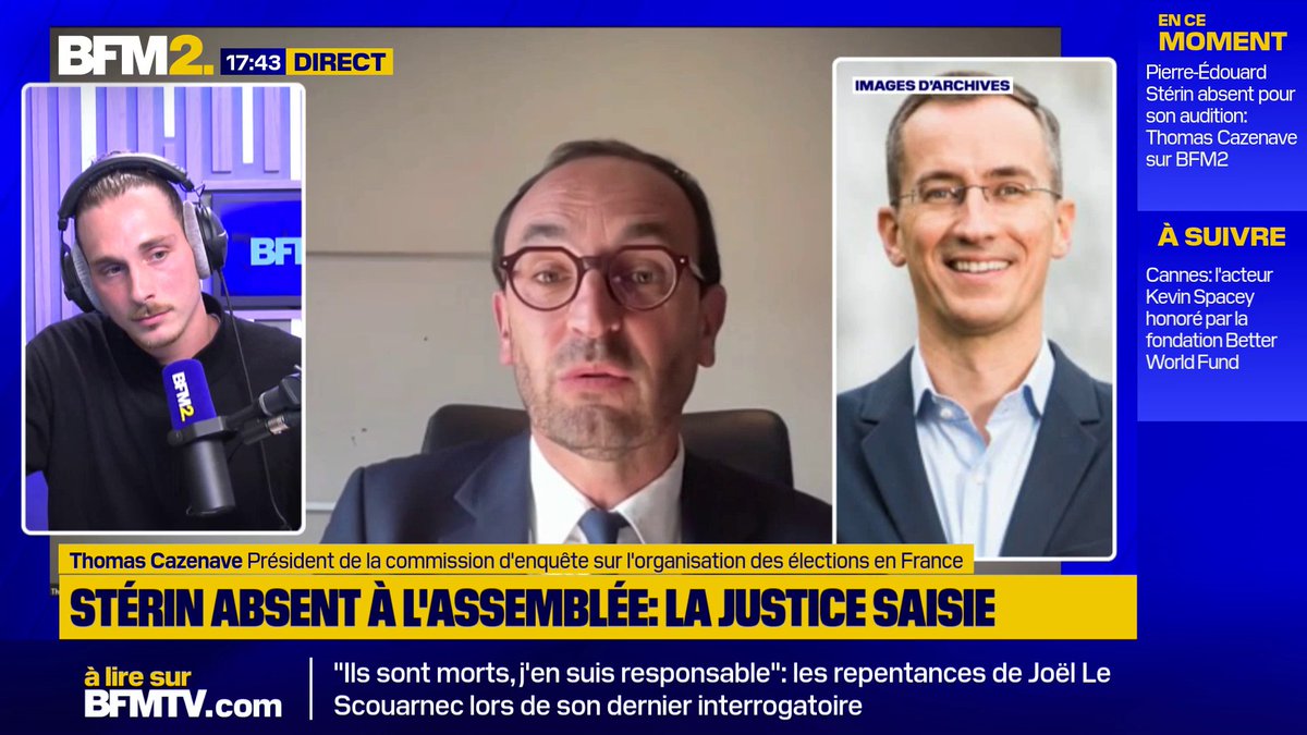 🗨️ "Ce n'est pas une vendetta, mais il n'est pas au-dessus des lois" Sur #BFM2, Thomas Cazenave revient sur l'absence de Pierre-Édouard Stérin à la commission de l'Assemblée et annonce "des suites judiciaires"