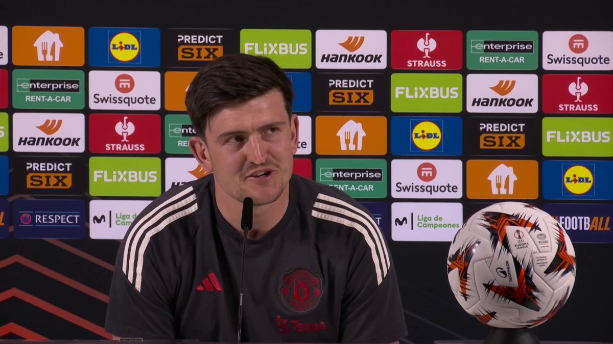 “The manager has me dribbling up and down the wing everyday.” Harry Maguire is hoping that he isn't called to go up front in the Europa League final 🤣 📺 TNT Sports & discovery+ UK