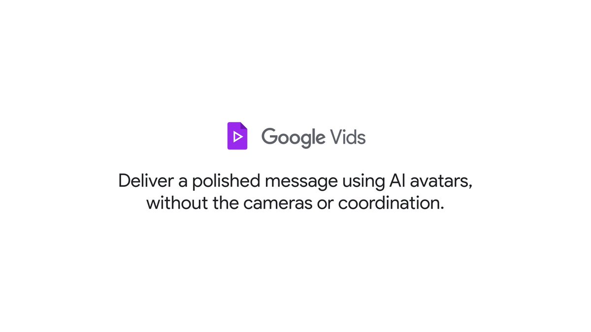 Coming soon: AI avatars in Google Vids. Just write a script and choose an avatar to deliver your message. It’s a fast, consistent way to create polished video content — for onboarding, announcements, product explainers, and more. → #GoogleIO