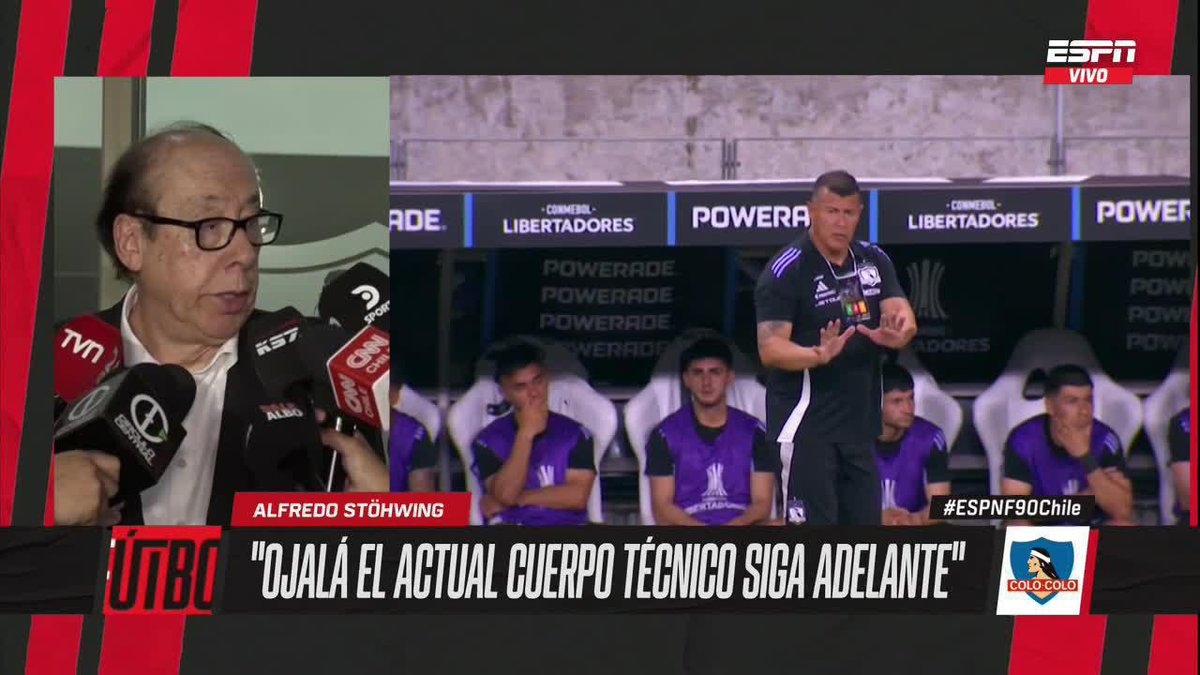 "OJALÁ SE PUEDA DEFINIR QUE EL ACTUAL CUERPO TÉCNICO SIGA ADELANTE" #ESPNF90Chile Alfredo Stöhwing y la situación de Jorge Almirón en la banca de #ColoColo: "La responsabilidad del DT es bastante relativa respecto a lo que está viviendo el club".