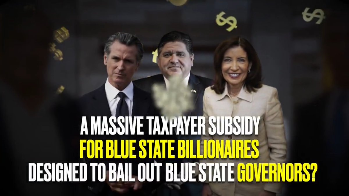The SALT deduction is a massive taxpayer subsidy for Blue State Billionaires designed to bail out Blue State Governors. And that's why the House Freedom Caucus opposes expanding it.