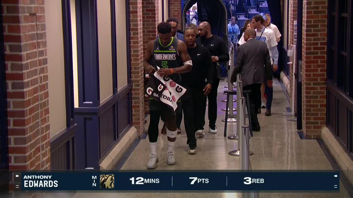 Anthony Edwards went back to the locker room after turning his ankle on this play in Game 1.