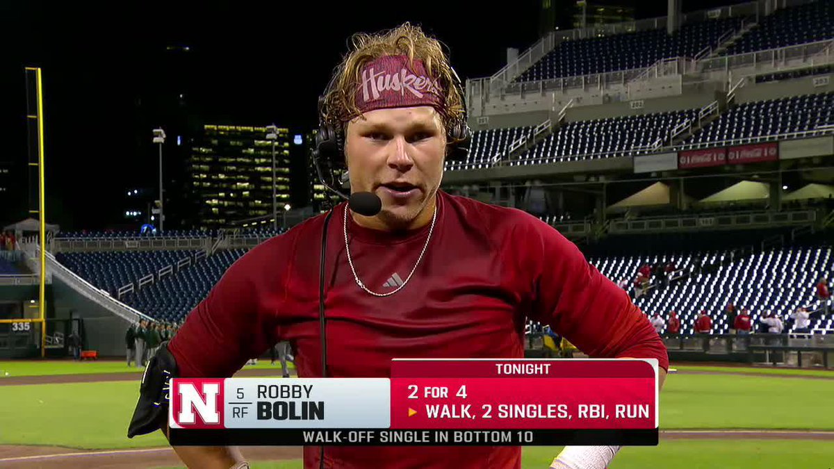 "It's a dream come true right there." Hear from Robby Bolin after delivering the walk-off against Michigan State 👇 #B1GBaseball x Nebraska Baseball