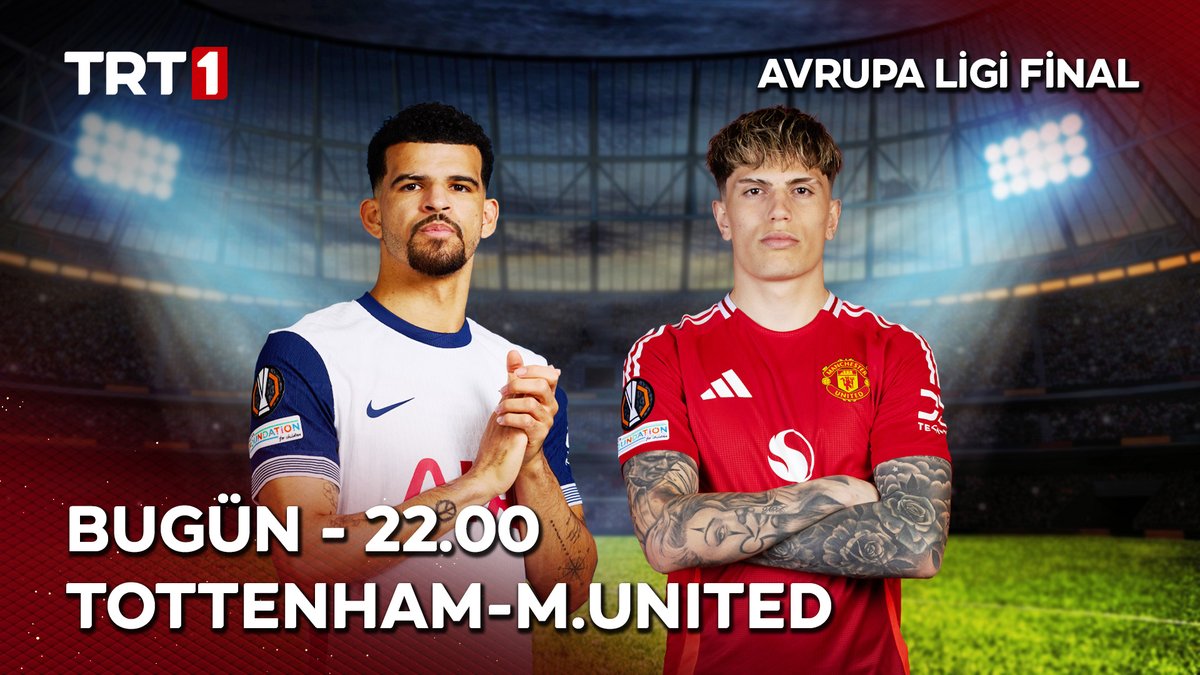 Avrupa Ligi’nde final gecesi!🏆 Premier Lig’in iki devi Tottenham-Manchester United şampiyonluk için sahaya çıkıyor.⚽ Tottenham-Manchester United UEFA Avrupa Ligi final maçı, bu akşam saat 22.00’de TRT 1 ve tabii ’de.