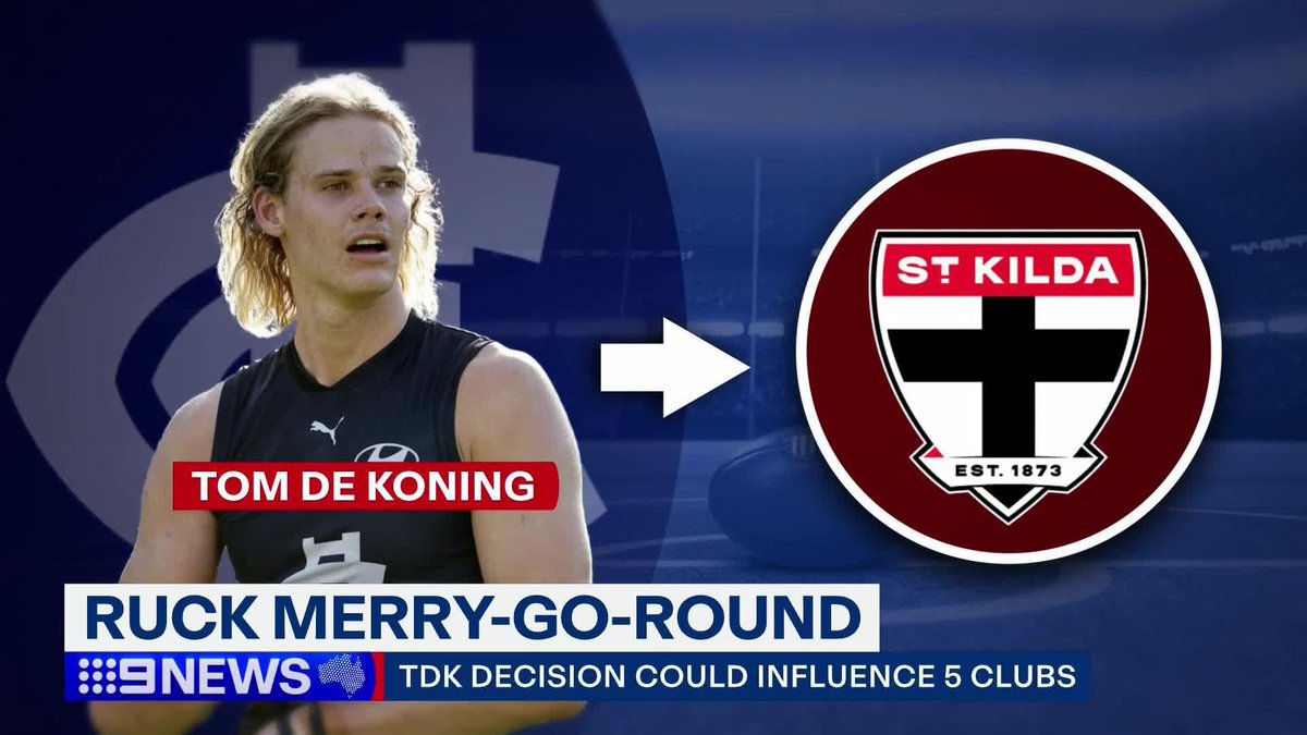 Carlton's Tom De Koning is weighing up a seven-year, $12.5 million offer from St Kilda, in a decision which could set off an unprecedented chain reaction across five clubs. Tom Morris #9News