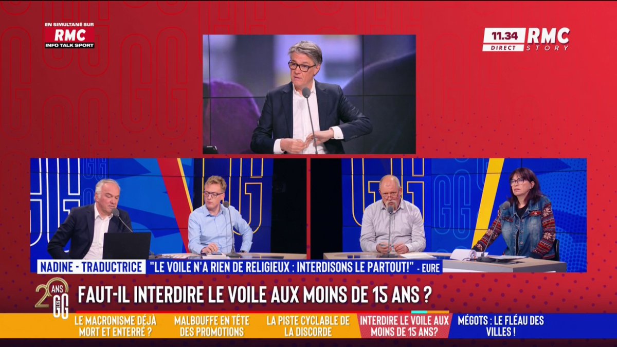 🧕 Faut-il interdire le voile au moins de 15 ans ? 📞 Nadine, au 3216 : "Il n'est marqué nulle part dans le Coran qu'il faut porter le voile. C'est une interprétation. La plupart elles sont converties, elles n'ont jamais lu le Coran et ne parlent pas arabe." #GGRMC