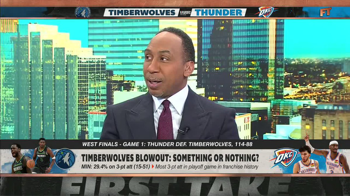 "This series could end up being a romp. This series could end up being as lopsided as they come." —Stephen A Smith on Thunder-Timberwolves