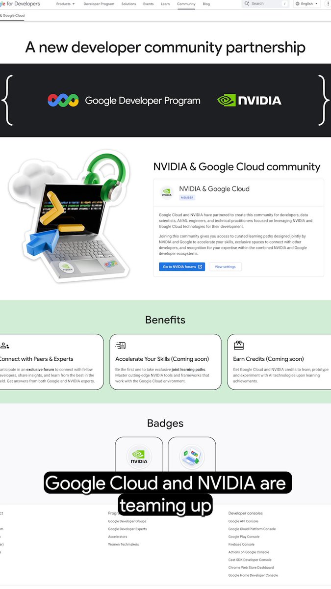 Big news for AI enthusiasts! We've teamed up with NVIDIA to create a dedicated developer community. Join today through the Google Developer Program to access an exclusive forum and earn badges. Coming soon: joint learning paths and rewards →