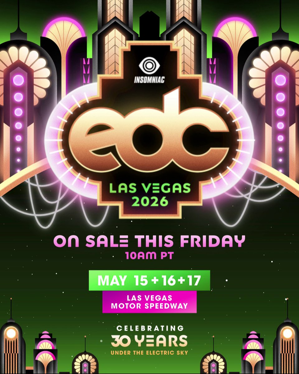 The 30th year of EDC begins now. 💫 Are you ready to reunite Under the Electric Sky? Future Owl Presale for #EDCLV2026 starts THIS Friday, 5/23 at 10am PT for just a $5 deposit! Layaway payments don't start until July.→ Tag the person who needs to experience this with you May 15+16+17, 2026! 🦉⚡️ Can you believe we’re about to hit 30 years of EDC?!