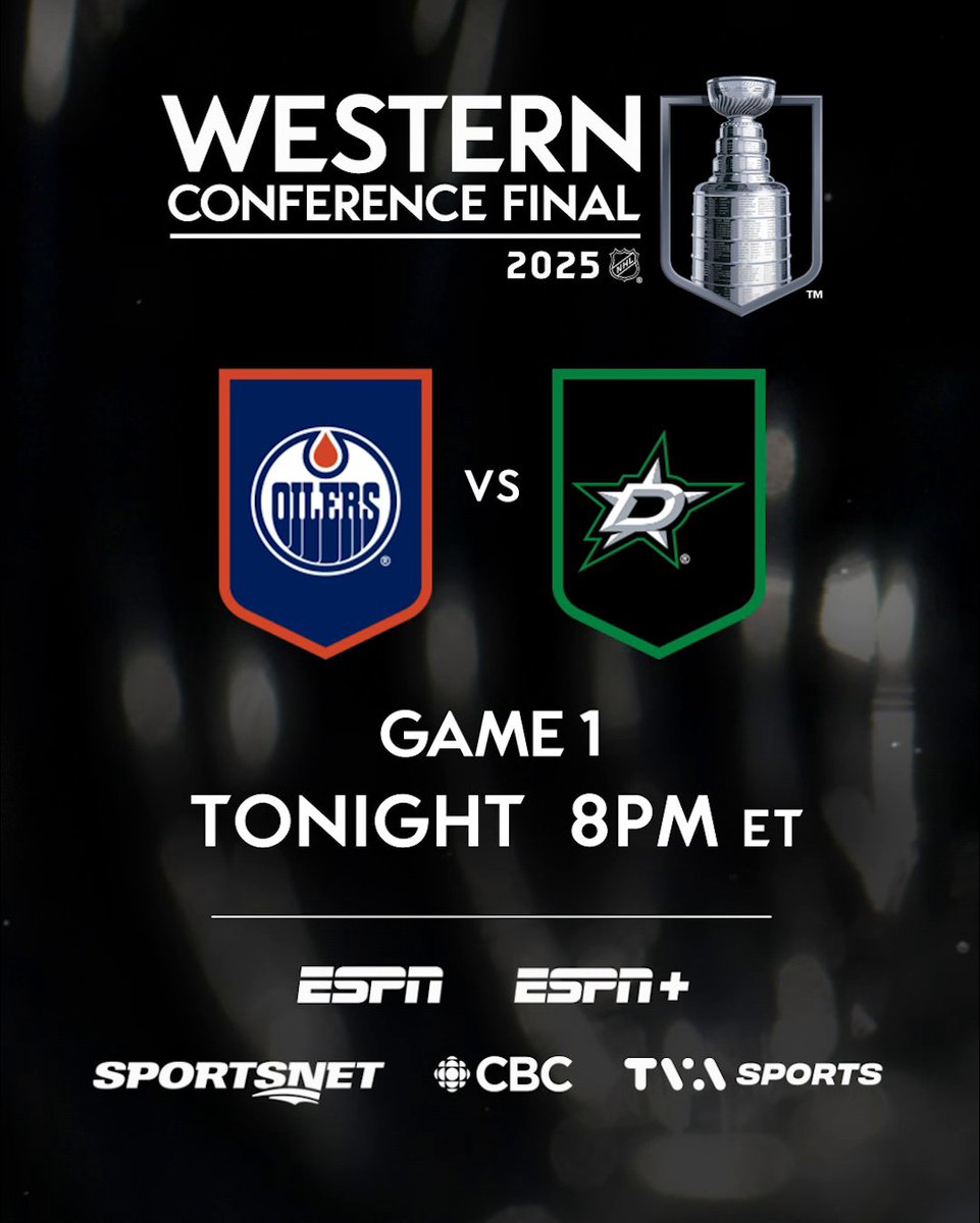 Tonight's the night! 🥳 #StanleyCup The Western Conference Final begins tonight between the Edmonton Oilers and Dallas Stars — Game 1 is at 8p ET on ESPN, ESPN+, Sportsnet, and TVA Sports.