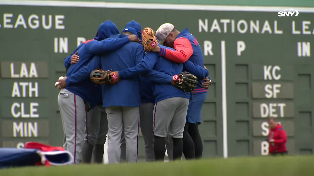 Pregame huddle for the outfielders