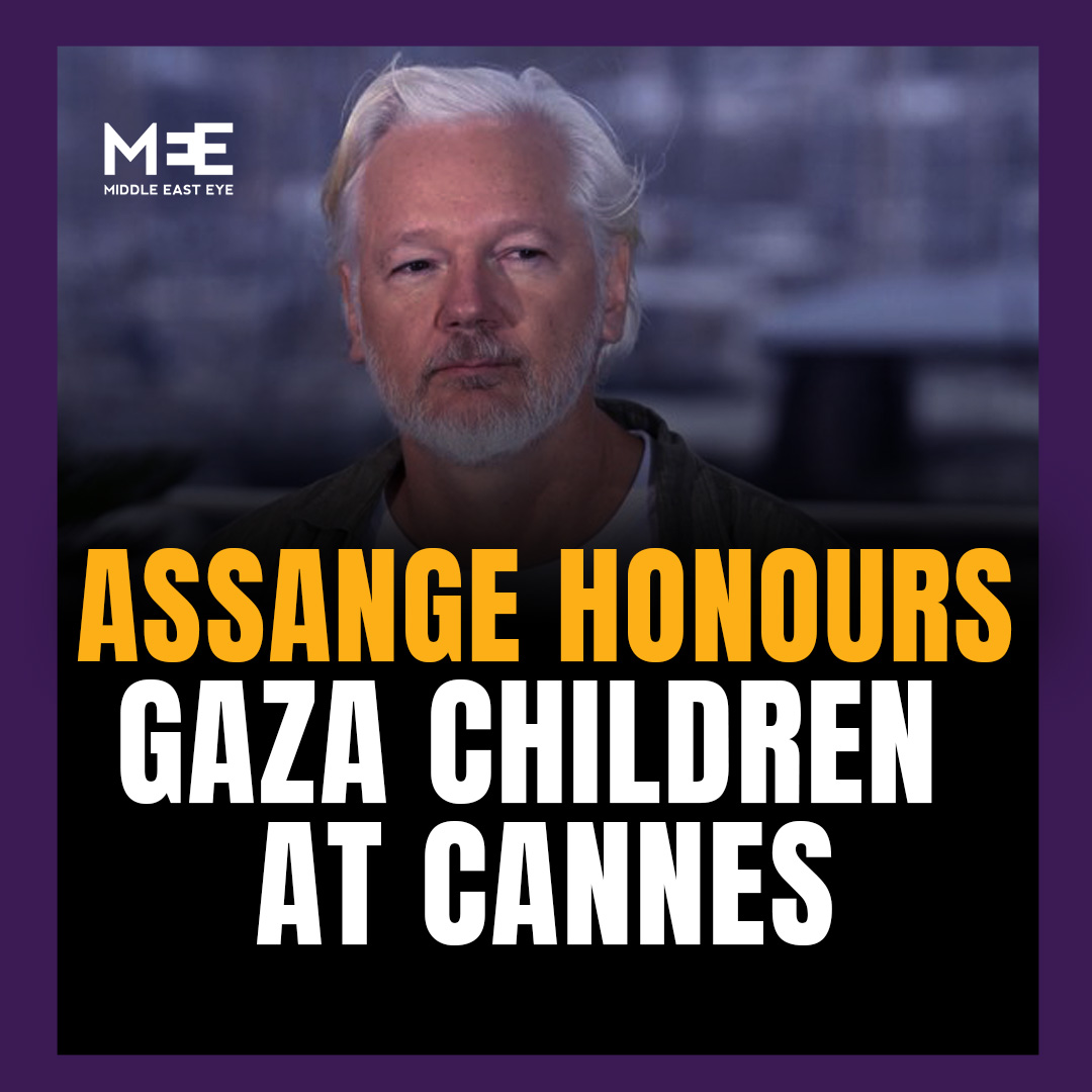At the Cannes Film Festival, Julian Assange unbuttoned his shirt to reveal a T-shirt listing the names of 4,986 Palestinian children aged five and under who were killed by Israeli forces since 2023.