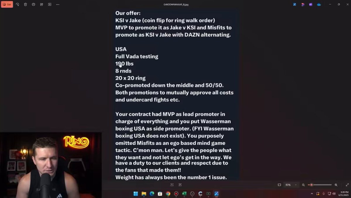 ‼️ Wade Plemons believes KSI should accept 192.5 lbs and 10 rounds to make the Jake Paul fight happen 🥊🗣️ [Via - Wade Plemons’s Twitch]