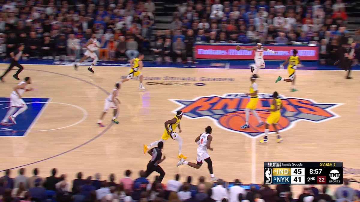SVG: "Payne has not made a three since Game 1 of the Detroit series." Cam Payne drills a triple seconds later 😂