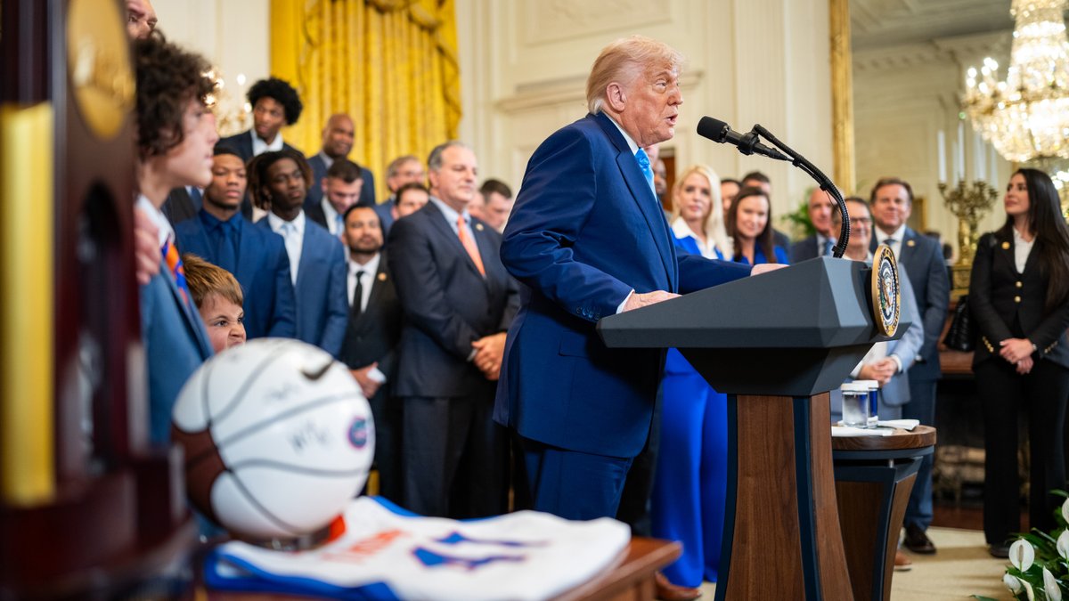 "We're delighted to welcome the 2025 NCAA Basketball Champions, the FLORIDA Florida Gators Men’s Basketball, who brought home the third national title in program history and made Florida the only Division One program ever to win three national titles in both basketball and football." –President Trump 🇺🇸