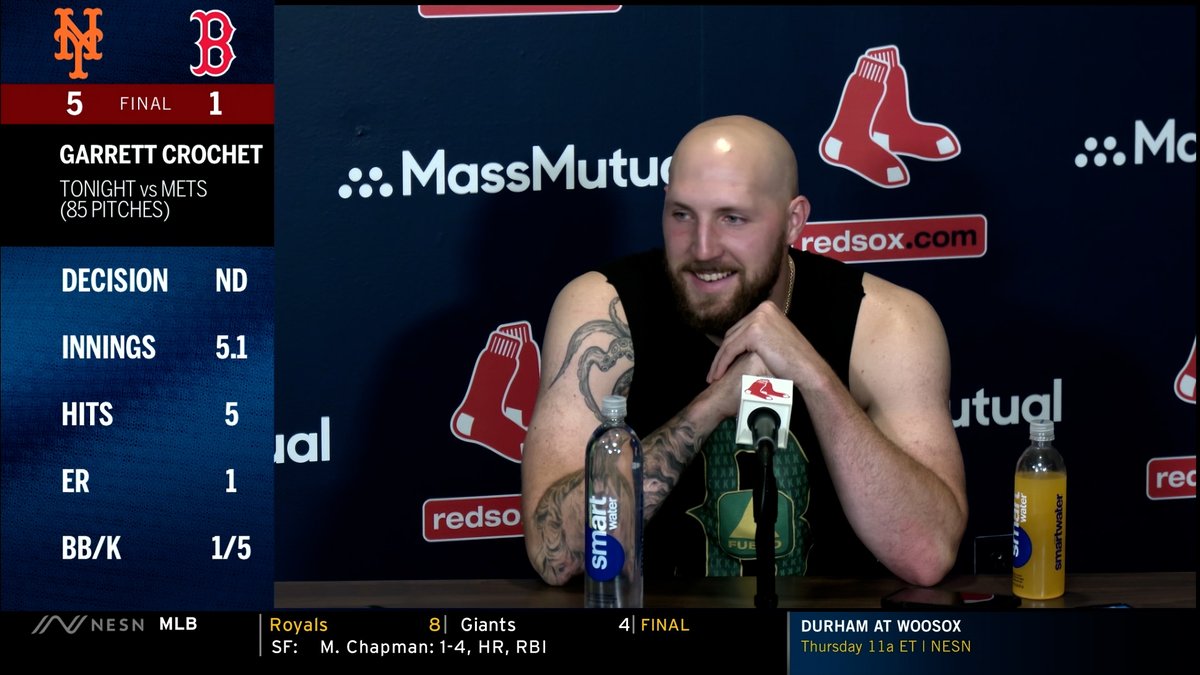 “I have a lot of love, respect, and trust in the front office and coaching staff here. … It is what it is. Not my call—I throw until the ball is taken out of my hand. I respect their decision.” Garrett Crochet on being pulled after 85 pitches.