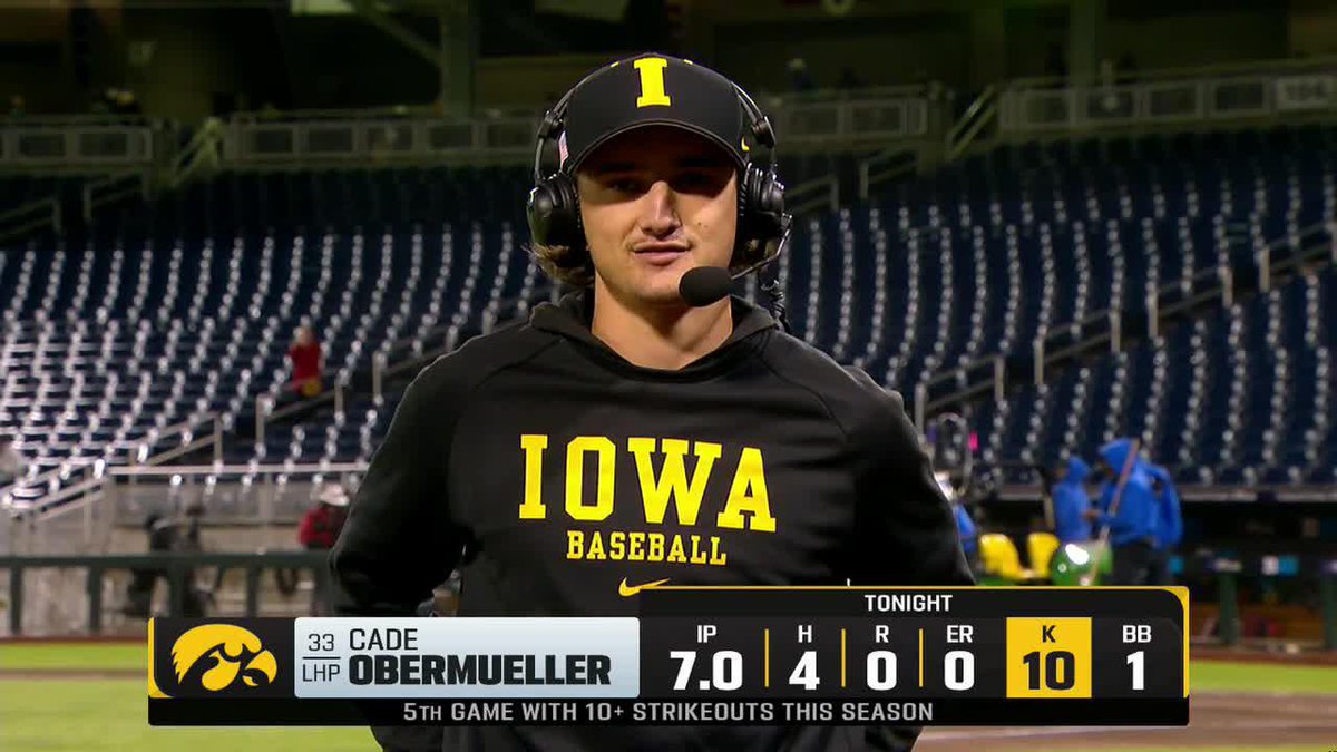 "Exciting day." 😌 Hear from LHP Cade Obermueller after his 🔟-K performance helped punch Iowa Baseball’s ticket to the #B1GBaseball tourney semifinals 👇