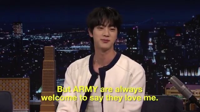 .BTS_official's Jin describes the emotion of “Don’t Say You Love Me” as knowing it’s time to leave someone that you love. #JinOnFallon #FallonTonight