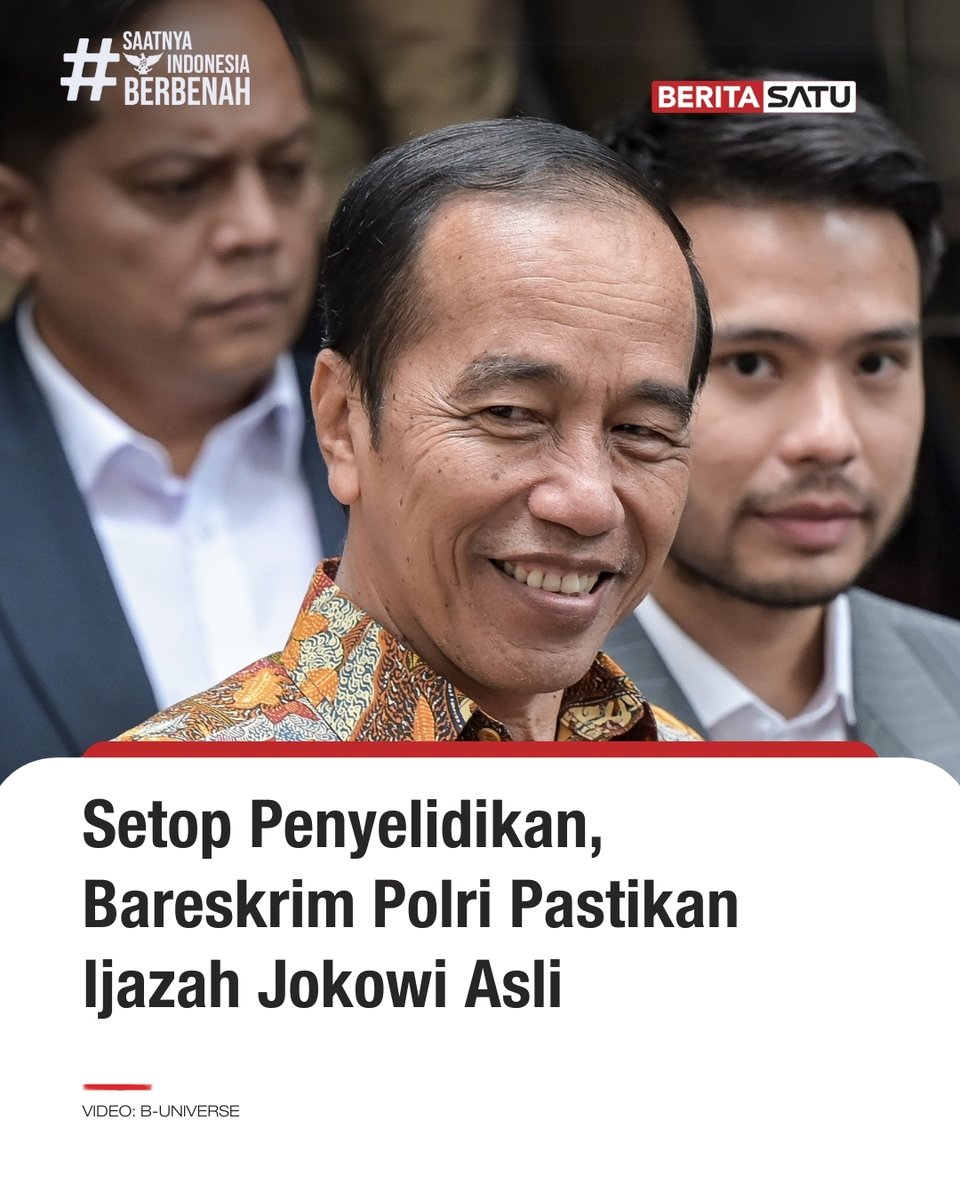 Bareskrim Polri memutuskan menghentikan penyelidikan laporan terkait dugaan kepemilikan ijazah palsu Presiden ke-7 RI Joko Widodo (Jokowi) yang dilayangkan Tim Pembela Ulama dan Aktivis (TPUA) karena tidak menemukan tindak pidana. "Tidak ditemukan adanya tindak pidana," kata Direktur Tindak Pidana Umum (Dirtipidum) Bareskrim Polri, Brigjen Pol Djuhandhani Rahardjo Puro di kantor Bareskrim Polri, Jakarta, Kamis (22/5/2025). Djuhandhani mengatakan ijazah SMA milik Jokowi asli setelah penyidik melakukan pemeriksaan dokumen dan saksi-saksi terkait. Djuhandhani menambahkan penyelidik mendapatkan fakta bahwa Jokowi memenuhi syarat kelulusan di Fakultas Kehutanan UGM. "Penyelidik mendapatkan dokumen asli ijazah Jokowi, telah diuji secara laboratoris dengan pembanding tiga rekan mahasiswa fakultas kehutanan UGM," katanya. Saksikan berita selengkapnya di Beritasatu TV, & YouTube BeritaSatu! #Jokowi #BareskrimPolri #Ijazah #SaatnyaIndonesiaBerbenah #BeritaSatu