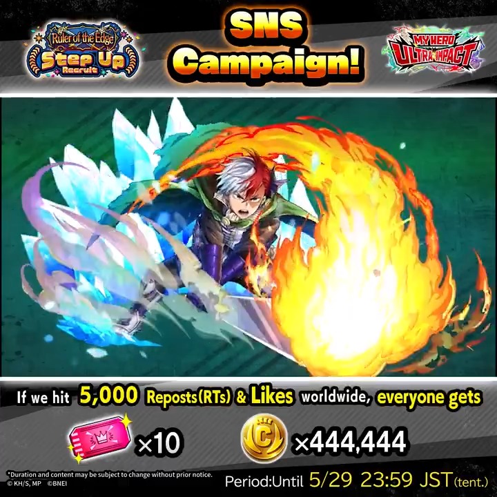 [JP ver. 4th Anniv. SNS Campaign] ・UR [Ruler of the Edge] Izuku Midoriya ・UR [Ruler of the Edge] Shoto Todoroki Deku and Todoroki arrive in medieval fantasy costumes as brand-new UR characters in the Step Up Recruit! REPOST &amp; LIKE! #MHUI #MyHeroUltraImpact #MyHeroAcademia